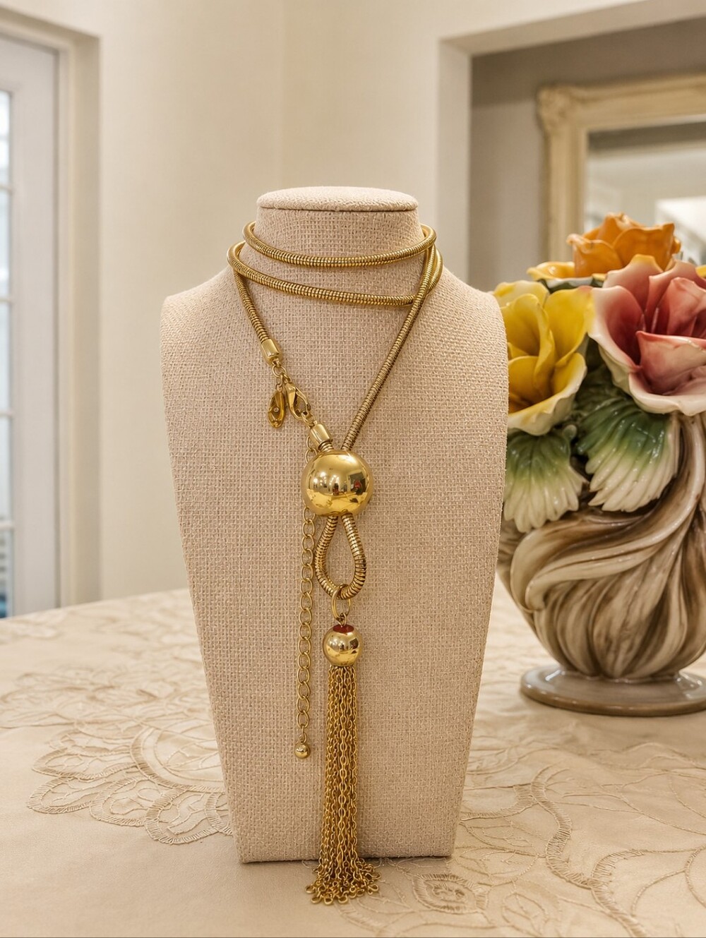 Chico's Gold-Tone Lariat Necklace  Adjustable Sliding Ball